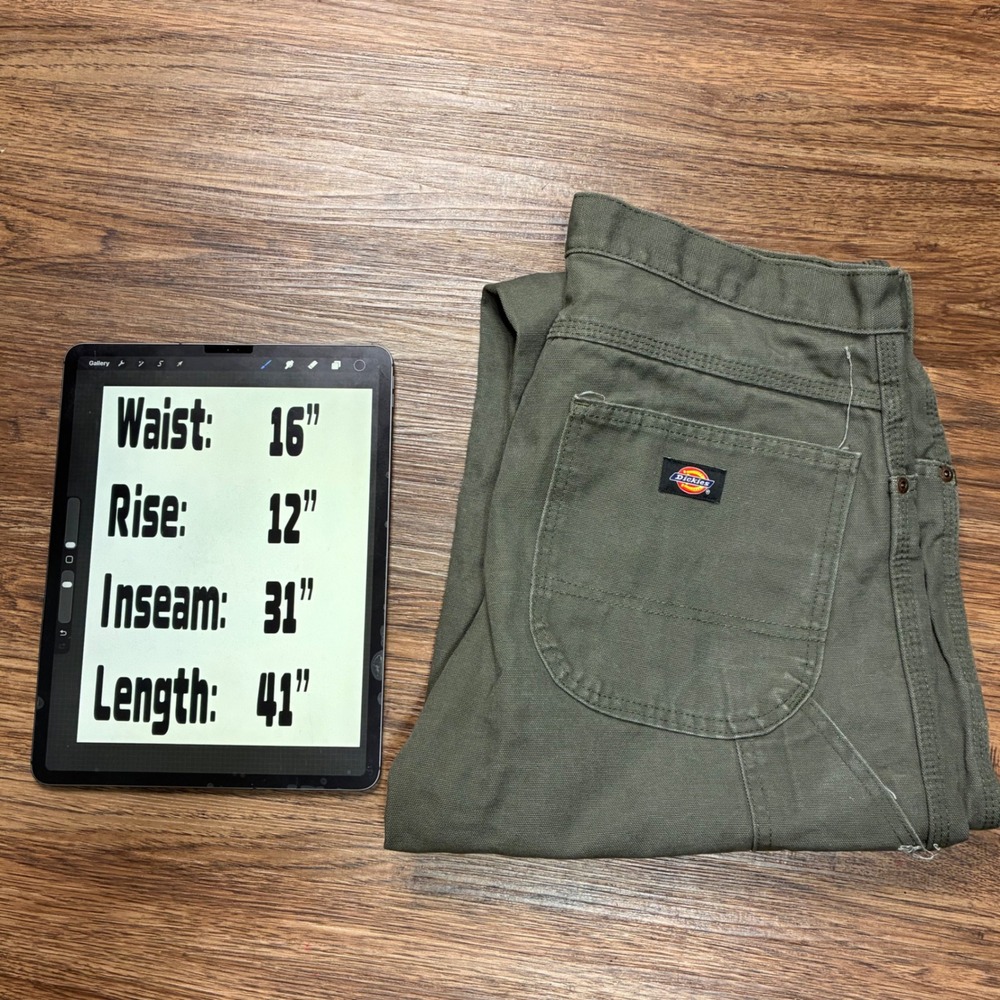 Dickies 1939 Carpenter Pants Mens 34x32 Rinsed Moss Green Duck Canvas Workwear - Picture 6 of 8